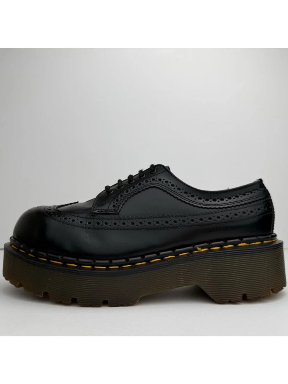 Vintage Dr. Martens Made in England Black Wingtip Platform Steel Oxfords UK 6